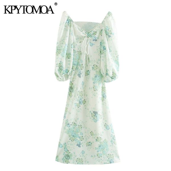 

women chic fashion floral print midi dress vintage tied v neck backless elastic female dresses vestidos mujer 210416, Black;gray