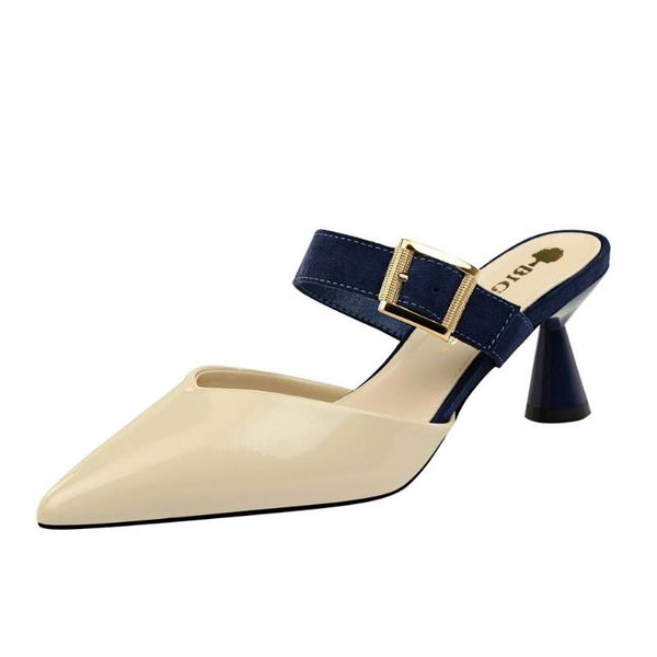 

slippers vogue nice classic pu women pionted toe fashion outside high heels shoes party slipper, Black