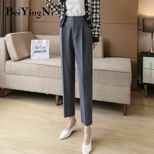 

korean woman's pants solid color elegant elastic high waist female casual black harajuku vintage trousers 210506, Black;white