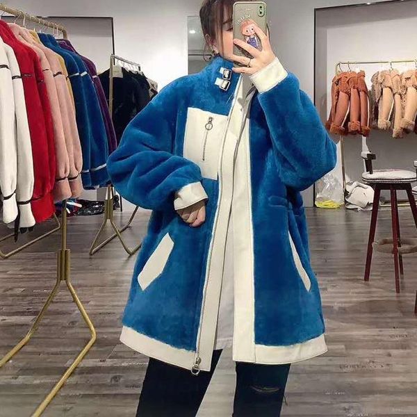 

women's fur & faux natural sheep real coat women jacket winter collect waist genuine leather jackets pocket decoration thick warm outer, Black