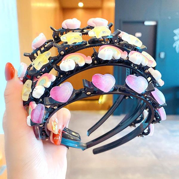 

hair accessories cute flower bangs fixed braided hairbands clips for girls kids sweet ornament headband fashion, Slivery;white
