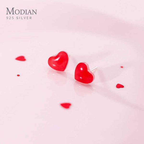 

fashion 925 sterling silver enamel sweet red love hearts stud earrings for women girl lovely mini ear pin fine jewelry 210707, Golden;silver
