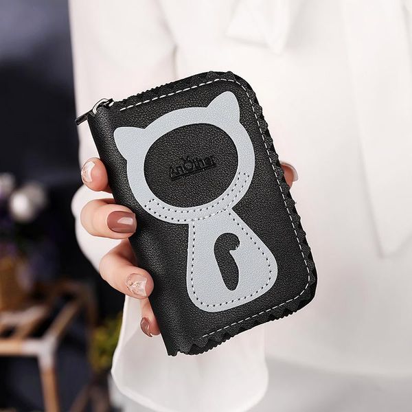 

card holders cat holder for lady pu leather wallet women cute cardholder purse smooth zipper fine workmanship, Brown;gray