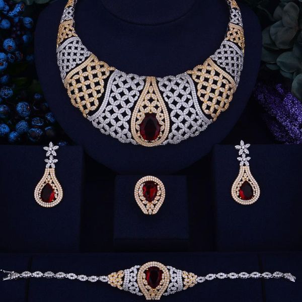 

earrings & necklace godki luxury crown women nigerian wedding naija bride cubic zirconia dubai 4pcs jewelry set, Silver