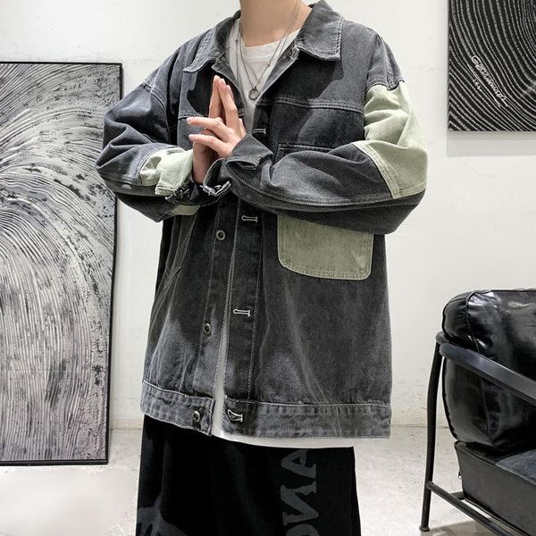 

men's jackets jacket 2021 autumn slim solid color complementary mosaic long-sleeve loose personality youth wear, Black;brown