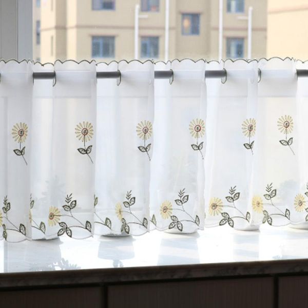 

daisy pattern cafe decoration curtains kitchen half curtain tulle embroidery short for living room small window tj2072 & drapes