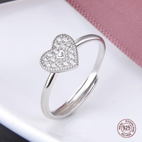 

cluster rings 2021 arrival s925 sterling silver romantic heart ring pave setting sparkling zirconia diamond luxury jewelry gift for lover, Golden;silver