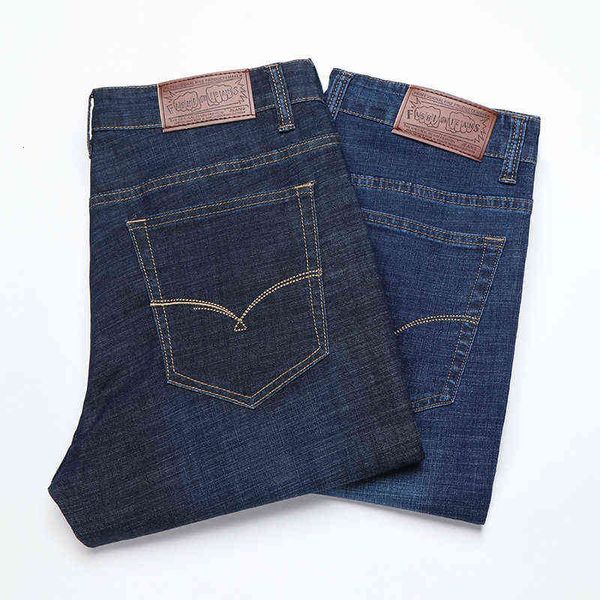 

light busins denim pants summer thin men's casual straight jeans for work, Blue
