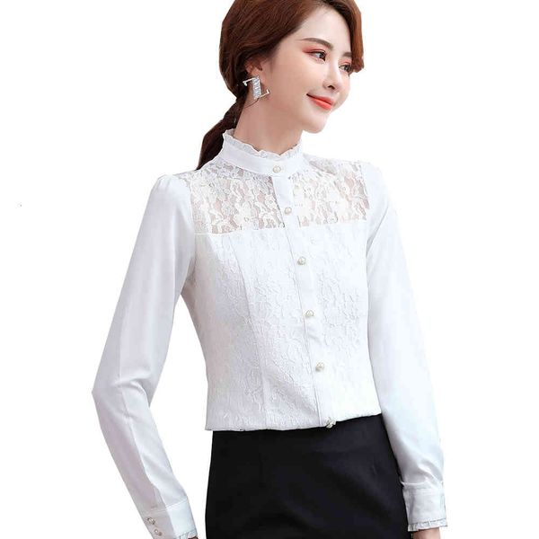 

women's blouses & shirts new arrival women ladies stand collar white lace for spring elegant design long sleeve shirt 2jto