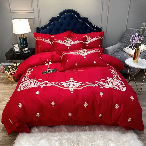 

bedding sets luxury gray 100s satin egyptian cotton flowers embroidery set  king duvet cover bed sheet pillowcases home textiles