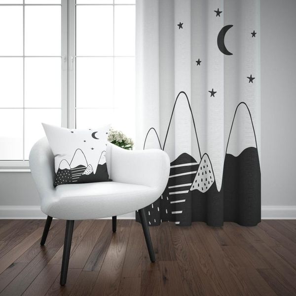 

curtain & drapes else black white mountains stars 3d print kids baby children living room window set tulles bedroom gift pillow case