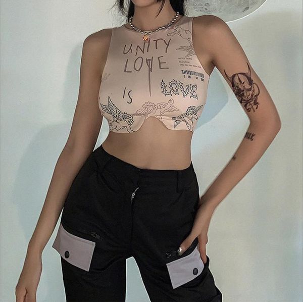 

summer irregular short vest womens camis girls fashion slim fit cropped print sleeveless skinny tanks crop, White