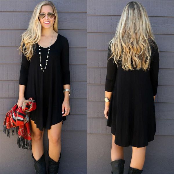 

evening party women dress female holiday v collar ladies casual long sleeve irregular dresses, Black;gray