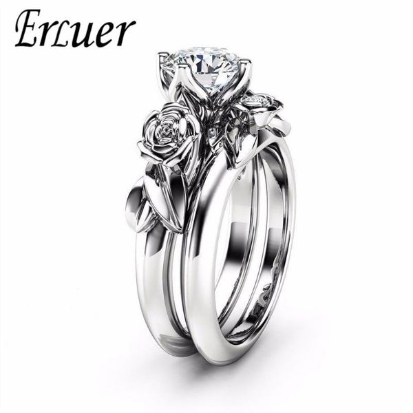 

wedding rings erluer rose classic style gold&silver color crystal zircon for women engagement jewelry birthday love gift ring set, Slivery;golden