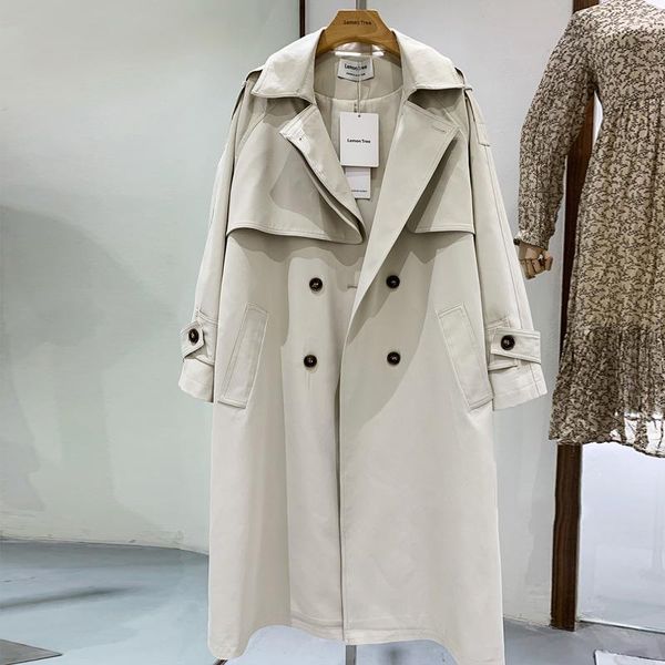 

women's trench coats high-end temperament double-breasted coat cotton 2021 spring overcoat british style elegant windbreaker with belt, Tan;black