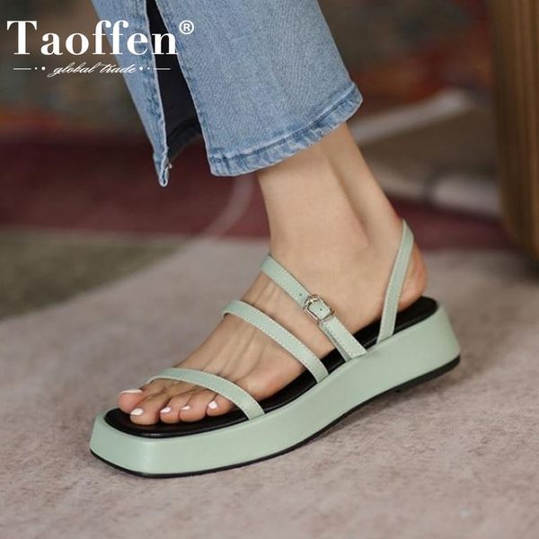 

sandals taoffen size 33-40 women real leather shoes platform buckle strap cacual fashion outdoor daily summer ladies footwear, Black