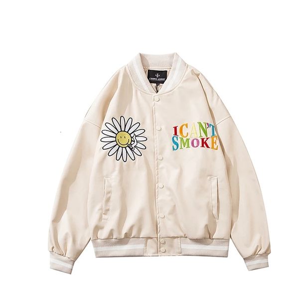 

men's jackets baseball uniform men daisy letter embroidery pu leather bomber spring autumn oversize couple korean motorcycle qajw, Black;brown