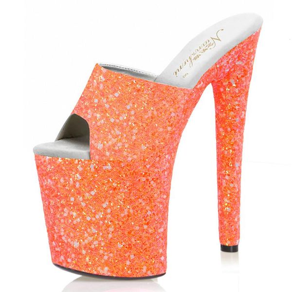 

slippers 20cm orange glitter nightclub fetish pole dance shoes party high models platform women stripper heels open toe, Black
