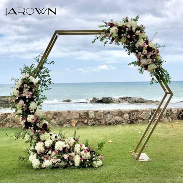 

hexagon wedding arch gold black iron stand background decoration flower balloon door birthday party decor decorative flowers & wreaths