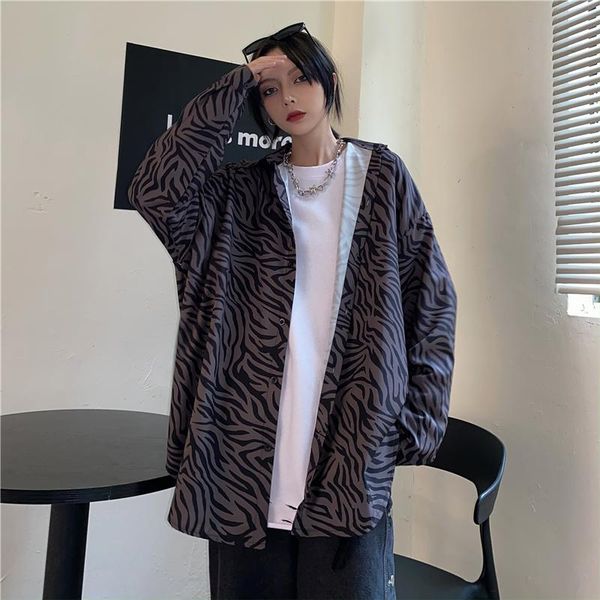

women's blouses & shirts 2021 harajuku high street commuter wind zebra print long sleeve shirt fashion men and women retro loose, White