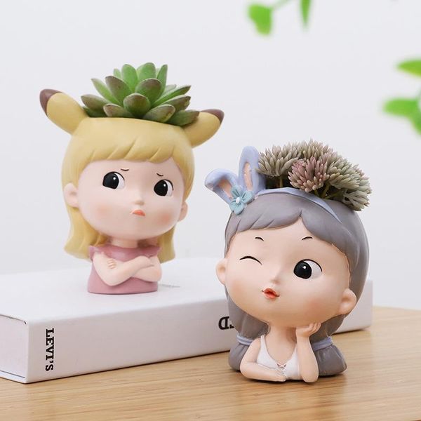 

planters & pots funny cartoon girl resin garden flowerpot creative tablelandscape young girl's succulent potted plant