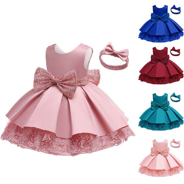 

girls dresses children dress princess birthday kids clothes party evening gown wedding formal wear sequin bows headbands b9023, Red;yellow