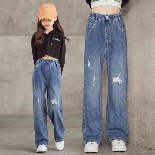 

teenage jeans for girls spring summer casual fashion loose blue kids leg wide pants school children trousers 8 10 12