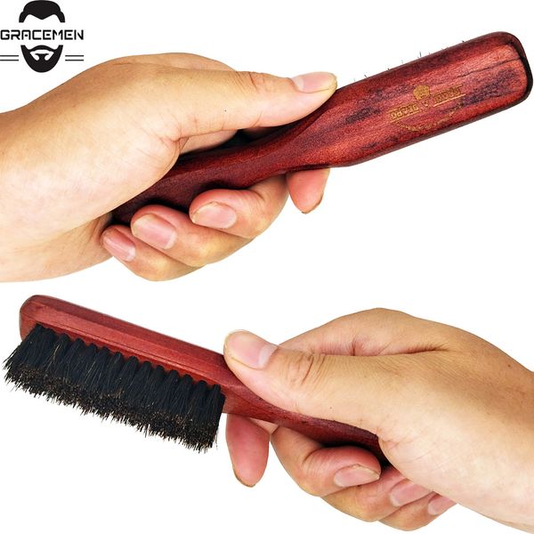 

moq 100 pcs custom logo men brush for face / head hair red wood long handle brushes with natural boar bristles, Silver