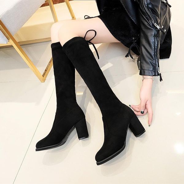 

boots mid-boot winter slim women's thick heel shoes high black boot shoes1 zl14