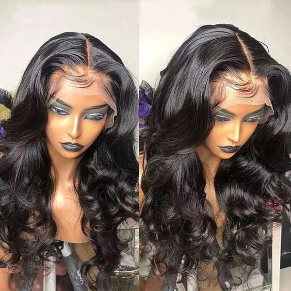 

inch brazilian body wave long lace frontal wigs pre plucked with baby hair 13x4 front human black women, Black;brown
