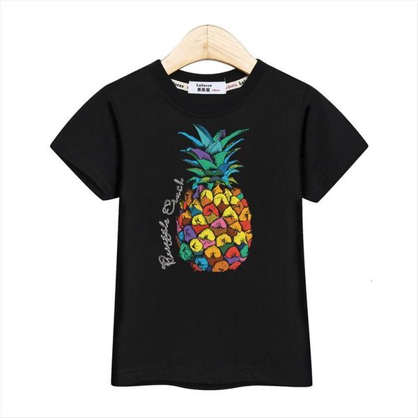 

tropical pineapple kids t shirt retro leaves boys clothes short sleeve print baby girls 3 14 summer cotton child, Blue