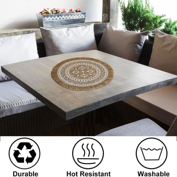 

mats & pads jute linen round placemats for dininer table decoration tassel placemat tableware mat bowls cup kitchen accessories