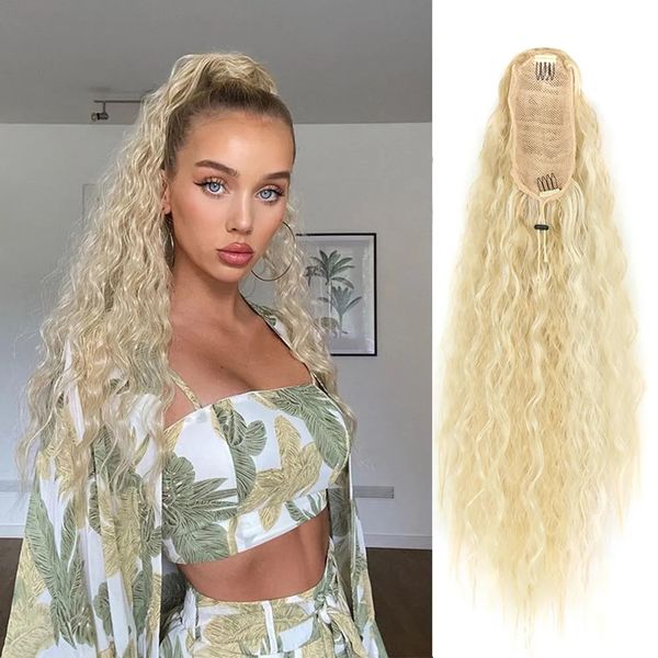 

2022 women luxury curly wavy ponytail hair extensions amzbook long afro pieces 22 inches, Black