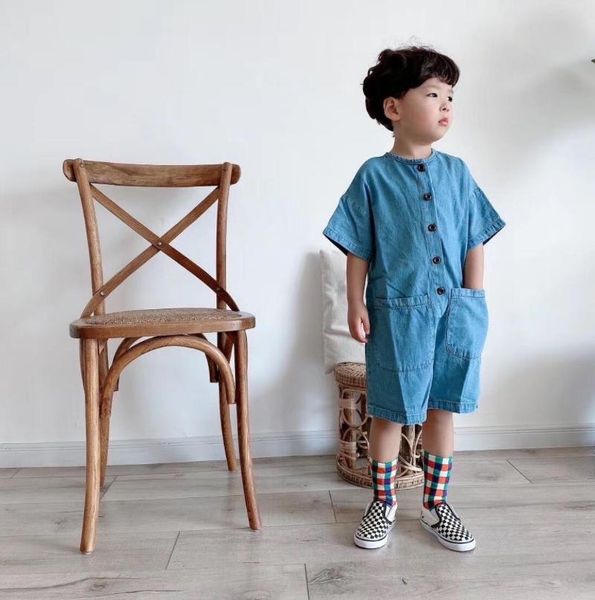 

stylish girls boys denim overalls fashion summer kids jumpsuit jumpsuits, Blue