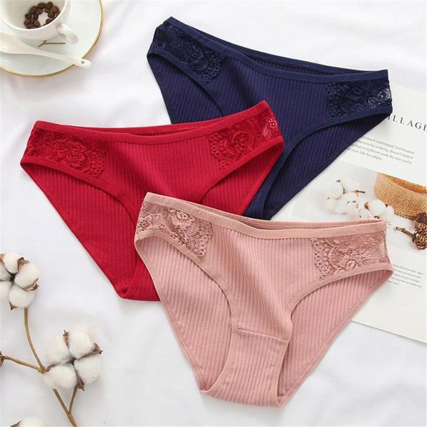 

women's panties 1pc 2021 fashion lace low waist solid color underwear for women slimming briefs plus size pantys lingerie, Black;pink