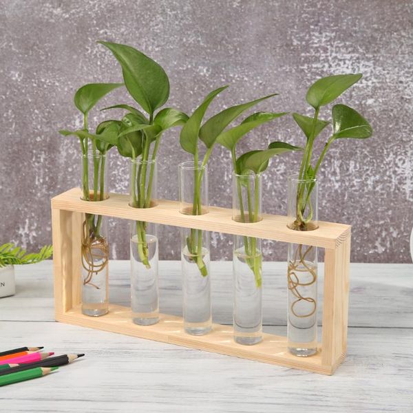 

transparent glass vase wood frame iron art terrarium bonsai table ornaments and planter deskvases