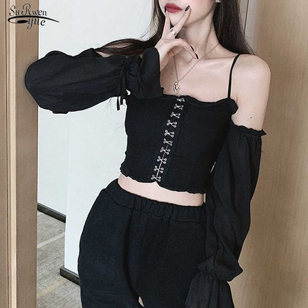 

slash neck solid casual blouses street style women's shirt backless long sleeve blouse women gothic clothes 13316 210528, White