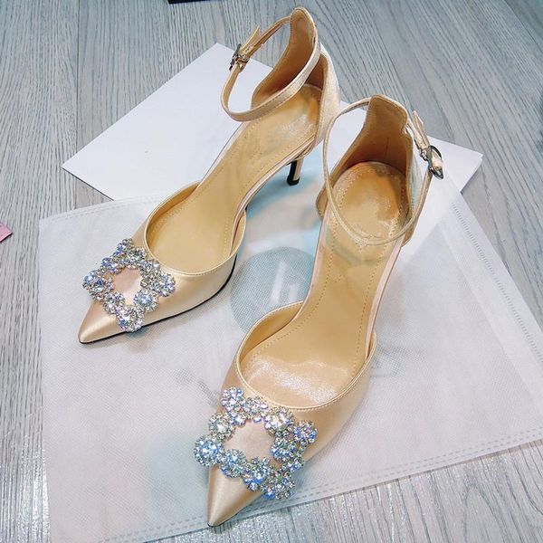 

dress shoes gladiator sandals pointed toe summer woman crystal designer pumps 3 colors sandalias mujer 2021 big size high heels, Black