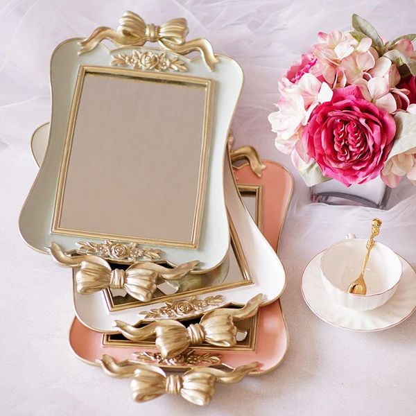 

kitchen storage & organization french luxury bow retro mirror tray large home bathroom glass cake fruit tea cup skin care product decoration