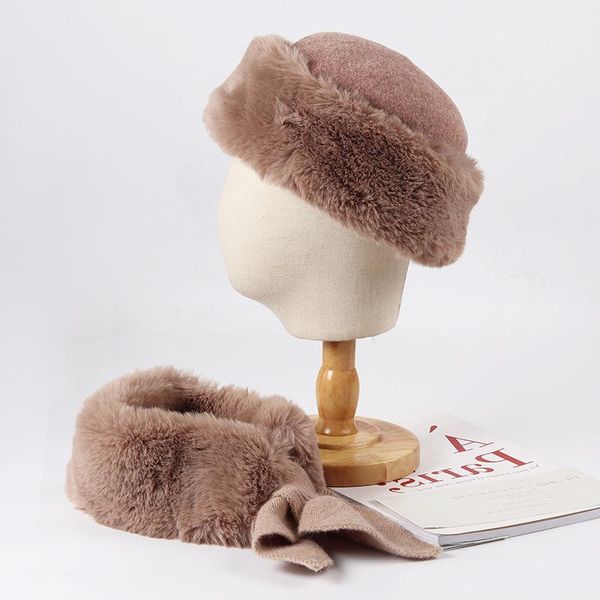 

beanie/skull caps winter fur wool beanies hat and scarf set for women men neck warm aldult accessories, Blue;gray
