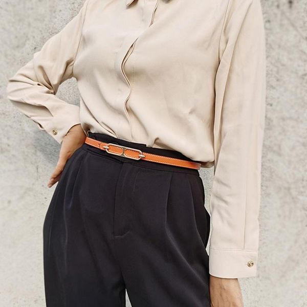 

belts fashion leather thin belt for women personalized metal buckle waist strap female jeans dress trouser decorative waistband, Black;brown