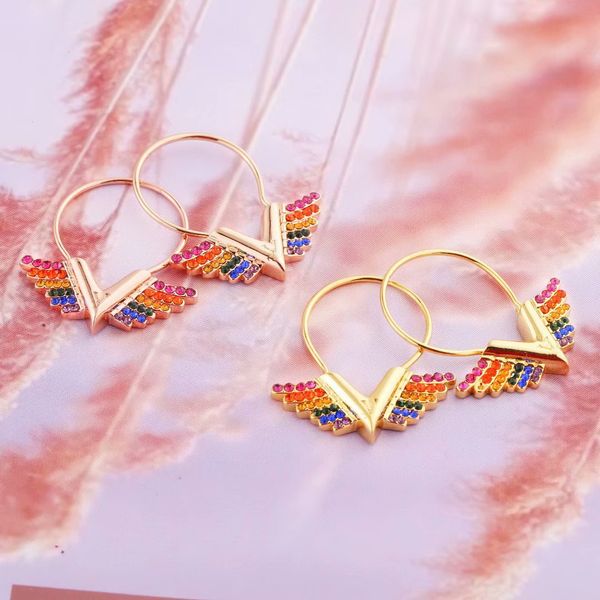 

europe america style jewelry sets lady women engraved v initials essential v california dreaming colored diamond hoop earrings, Golden;silver