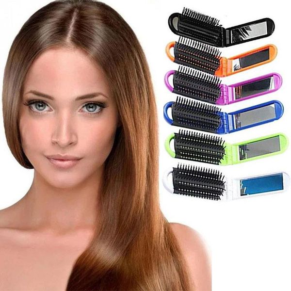 

hair brushes purse comb travel combs with mirror hairdressing brush styling tool scalp massage accessories, Silver