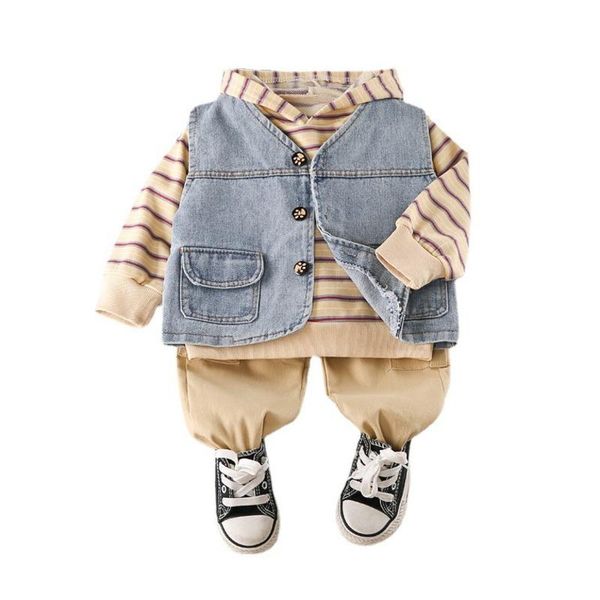 

clothing sets children casual clothes autumn baby boys girls vest striped hoodies pants 3pcs/set infant cartoon costume kids tracksuit, White