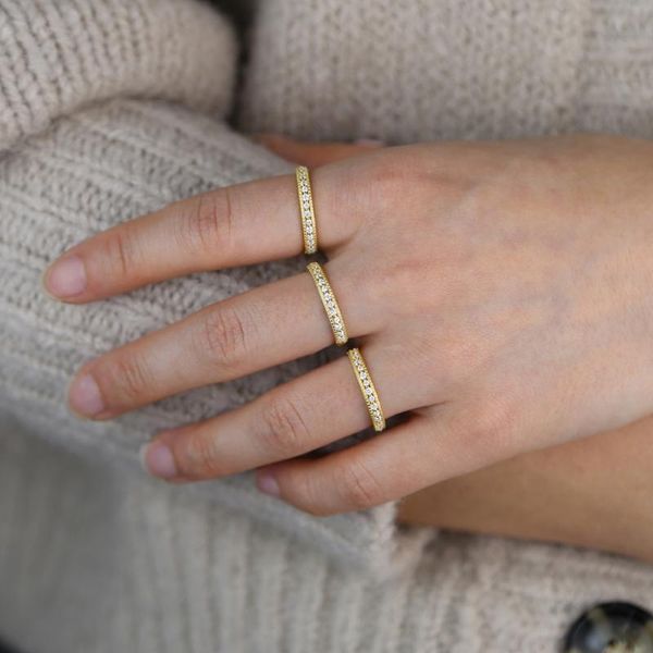 

cluster rings minimal delicate 925 sterling silver cz band ring thin eternity gold vermeil finger for women, Golden;silver