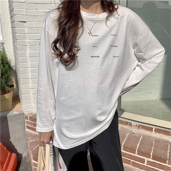 

summer printed letters femme casual basic students full sleeves chic basewear streetwear loose t-shirts 210421, White