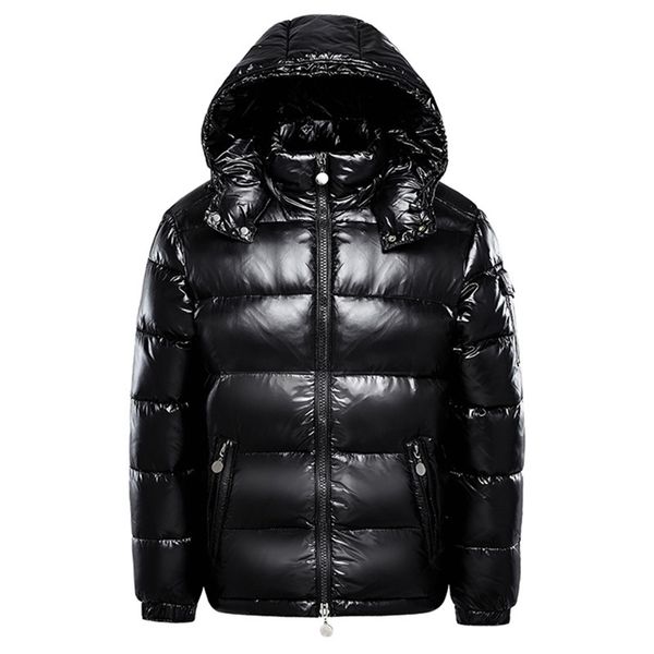 Homens aquecer jaquetas cor sólida preto inverno neve neve para baixo jaquetas com capuz zíper metal brilhando windbreaker parka sobretudo M-3XL 211124