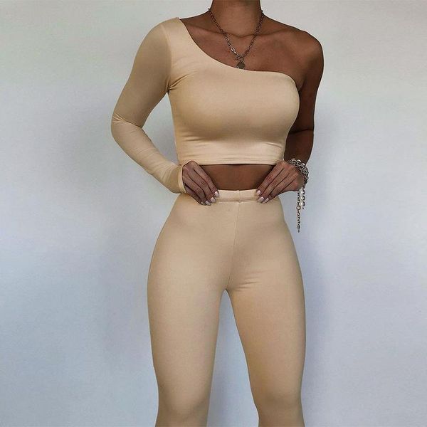 

yoga outfit women's fitness suit set one shoulder long sleeve cropped and hip-lifting leggings 2 piece workout gym clothes