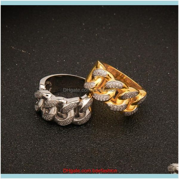 

with side stones rings jewelryhip hop bling filled cuban link chain design mens micro pave cubic zirconia eternity band ring dro, Silver