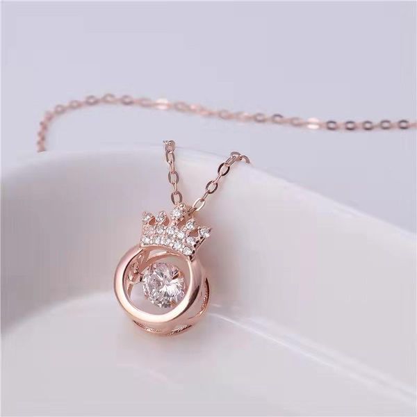 

pendant necklaces rose-gold queen crown zircon necklace 2021 charm women wedding cz crystal for engagement jewelry gift, Silver